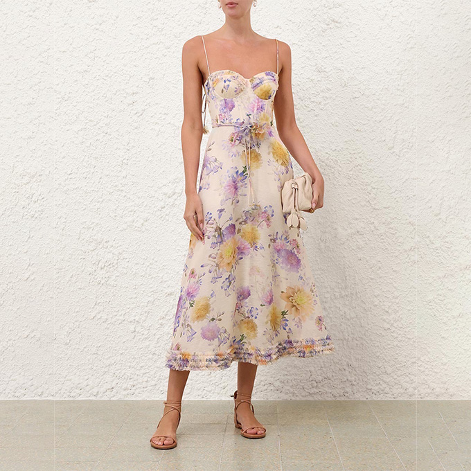 zimmermann luna ruffle dahlia linen silk midi dress